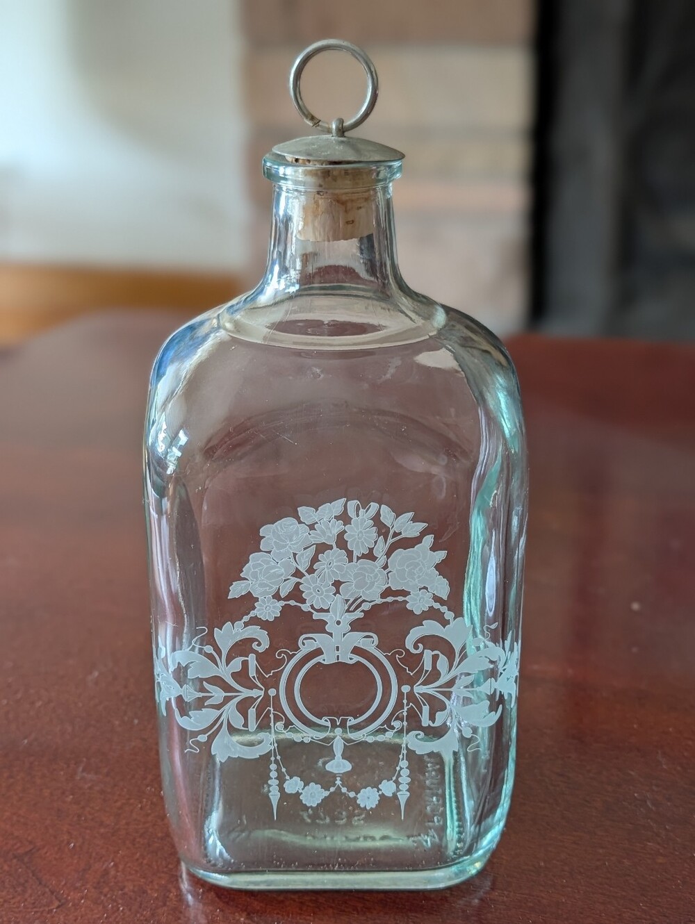 Vintage Portugal etched glass  apothecary bottle